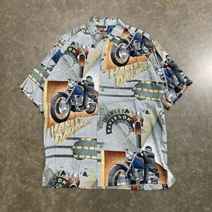 VTG Harley Davidson Made In Hawaii collard Motorcycle Hawaiian Shirt Button Up M
